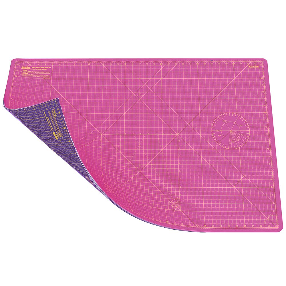 ANSIO Craft Cutting Mat Self Healing A1 Double Sided 5 Layers - Quilting, Sewing, Scrapbooking, Fabric & Papercraft - Imperial/Metric 34 Inch x 22.5 Inch / 89cm x 59cm - Super Pink/Royal Purple