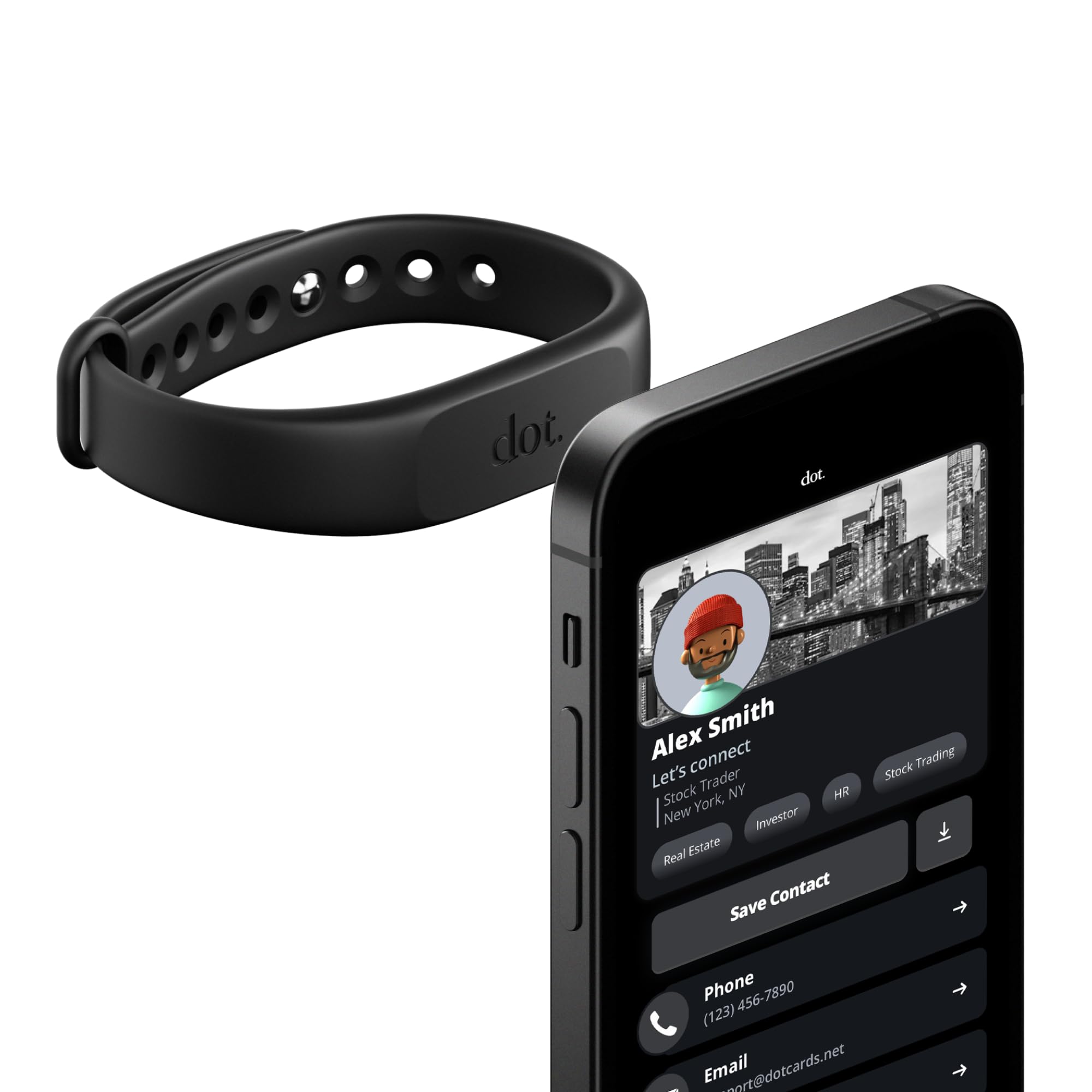 dot. Band - Digital Business Card Wristband - Tap to Share NFC - iPhone & Android (Black)