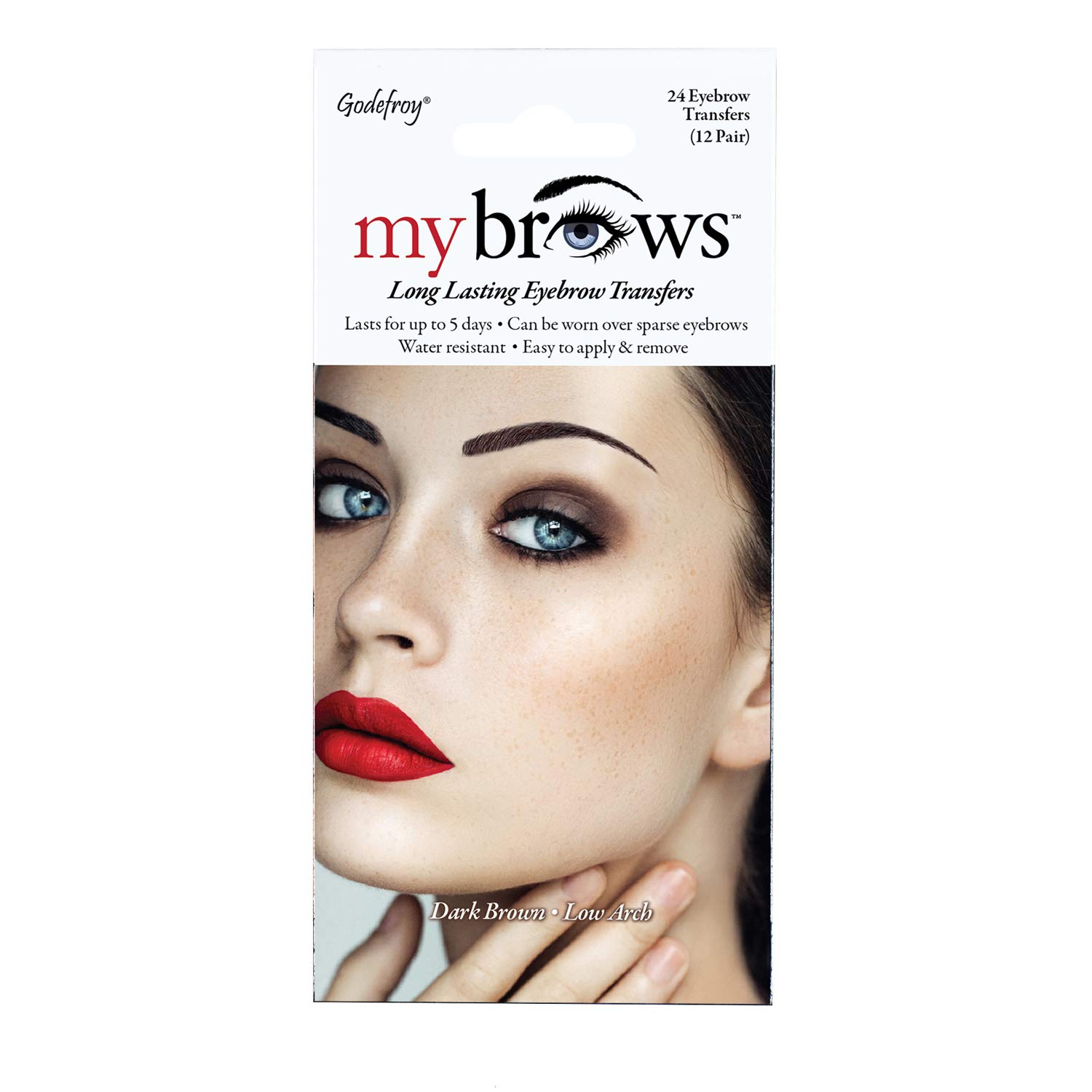 Godefroy MyBrows Long Lasting Eyebrow Transfers, Low Arch, Dark Brown, 12-Pairs of Brows