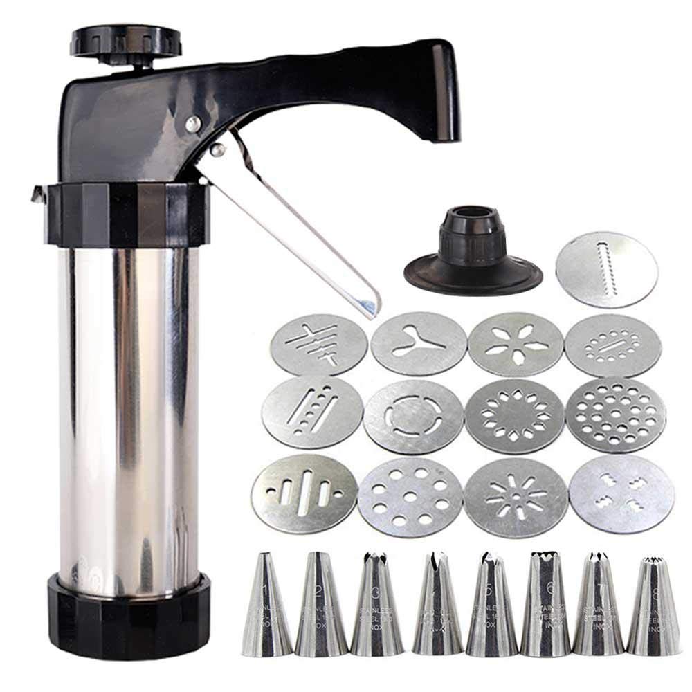 Cookie Press Gun, TEEPAO 13 Stainless Steel Disc Shapes Spritz Cookie Maker Kits And 8 Piping - Versatile, Reusable, For Christmas Party/Birthday Celebration/Anniversary Biscuit Decoration