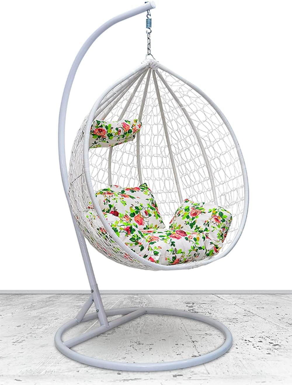 Best Hanging swing chair Hanging Egg Indoor Outdoor Patio Wicker Rattan Swing Chair with UV Resistant Random Washable Cushions & Iron Frame for Garden, Living Room & Backyard & (WHITE)