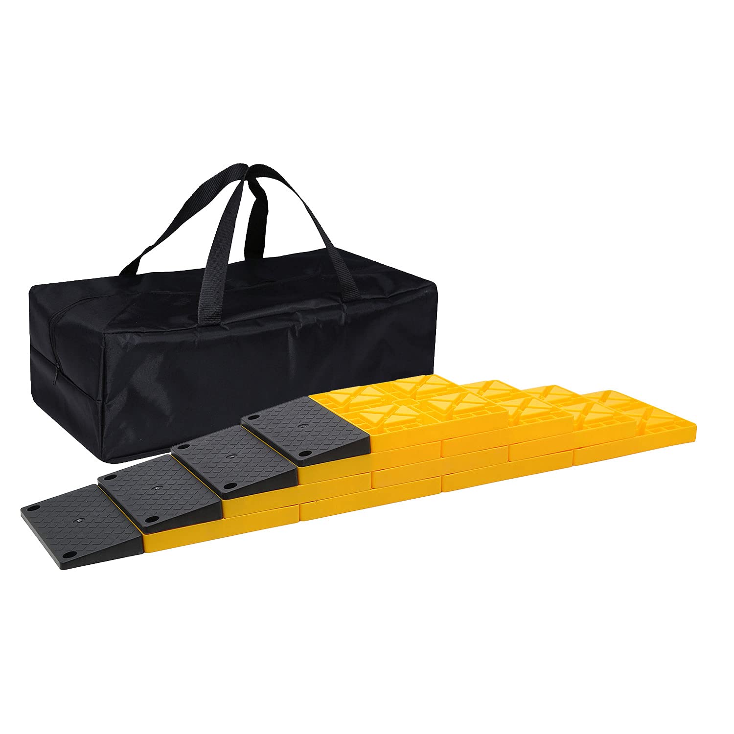 Homeon Wheels Rv Leveling Blocks,Heavy Duty Camper Leveling Blocks and Chocks Anti-Slip Pads Design Include Camper Levelers 10 Pack and Black Ramp 4 Pack with Carrying Bag