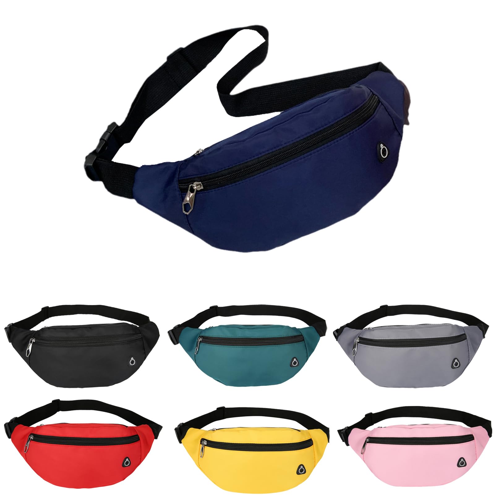 AuSion Large Fanny Pack for Women Waterproof Crossbody Bags with 3-Zipper Pockes Fashionable Running Hiking Waist Belt Bag for Men Carrying All Phones, nylon darkblue, One Size