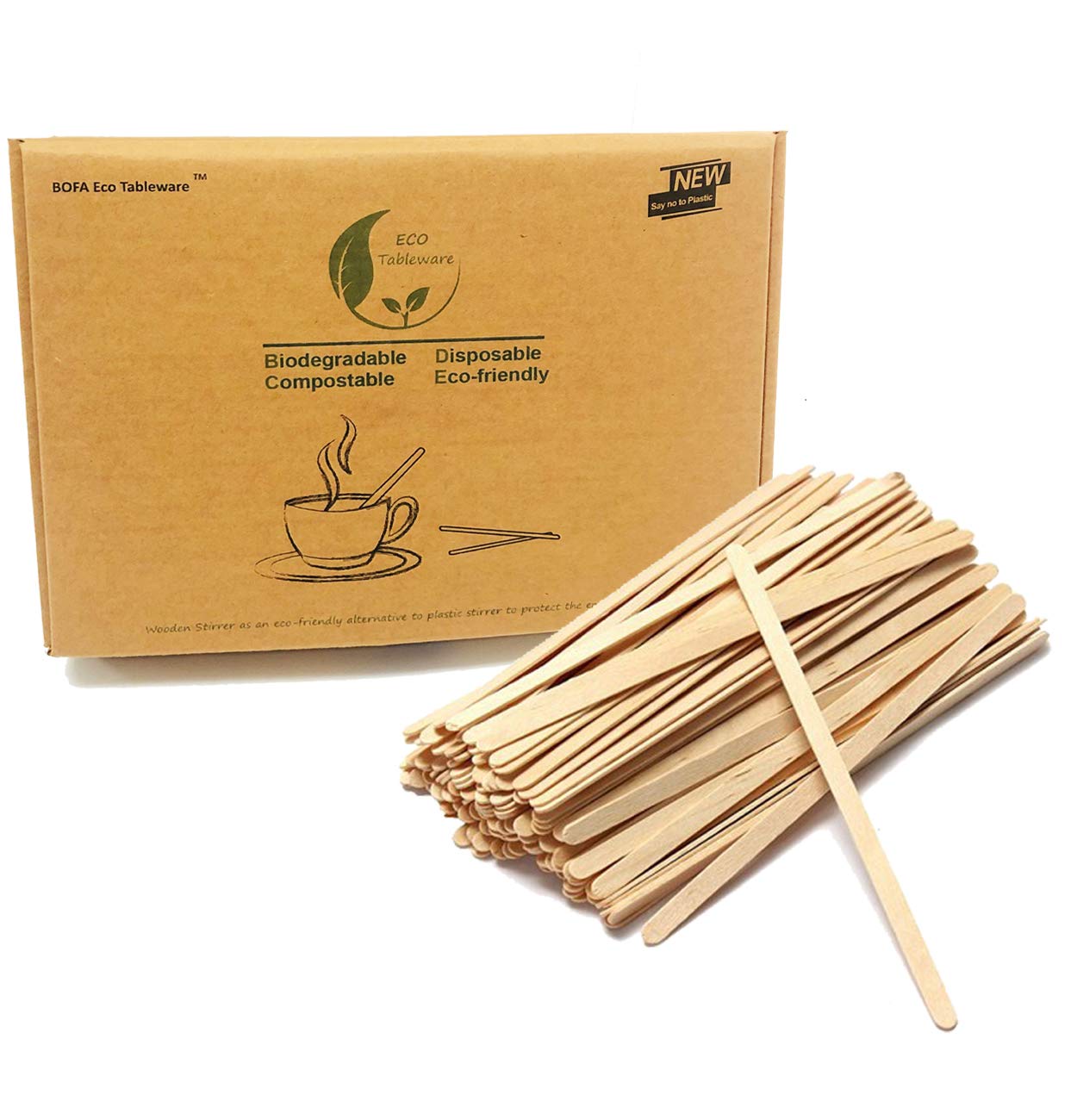 1000 Pcs Wooden Coffee Stirrers 14 cm/5.5 inches, 100% Natural Birch Wood Coffee Stir Sticks Eco Friendly Biodegradable Disposable Cocktail Stirrers & Swizzle Sticks for Tea, Coffee & Hot Drink