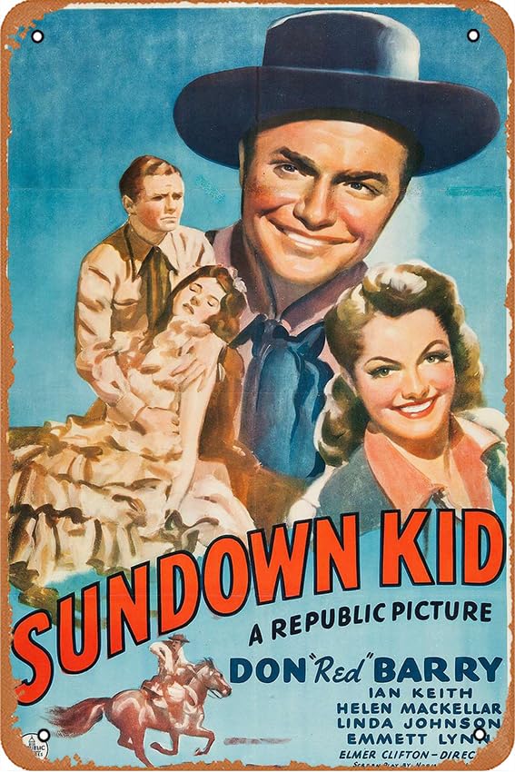 The Sundown Kid Movie Tin Metal Sign | 8inch x 12inch | Decorative Wall Plaque for Room Garage Man Cave | Fun And Retro Sign