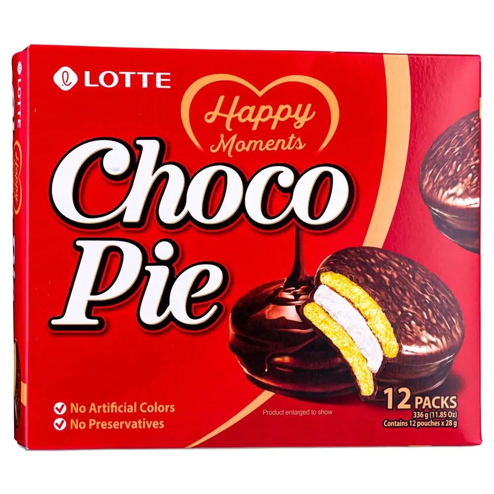 Lotte Choco Pie Korea - 12pk x 28g (336g)- chocolate-coated snack cake with creamy marshmallow (PACK 1, ORIGINAL)