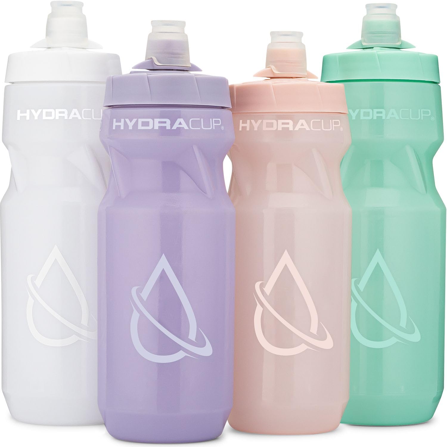 Hydra Cup Sport [4 Pack] 24oz & 20oz Squeeze Water Bottle, Fast Flow Spout with Lock, Sports Water Bottle, Bike & Cycling Water Bottle, Travel To Go, BPA Free (Pastel Colors)