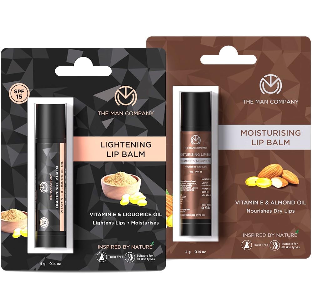 The Man Company Lightening & Nourishing Lip Balm Combo|Heals Dry,Chapped,Dark And Smoky Lips|Moisturizes,Nourishes & Soften Lips With The Power Of Vitamin E,Coconut & Olive Oil,Pack Of 1,White