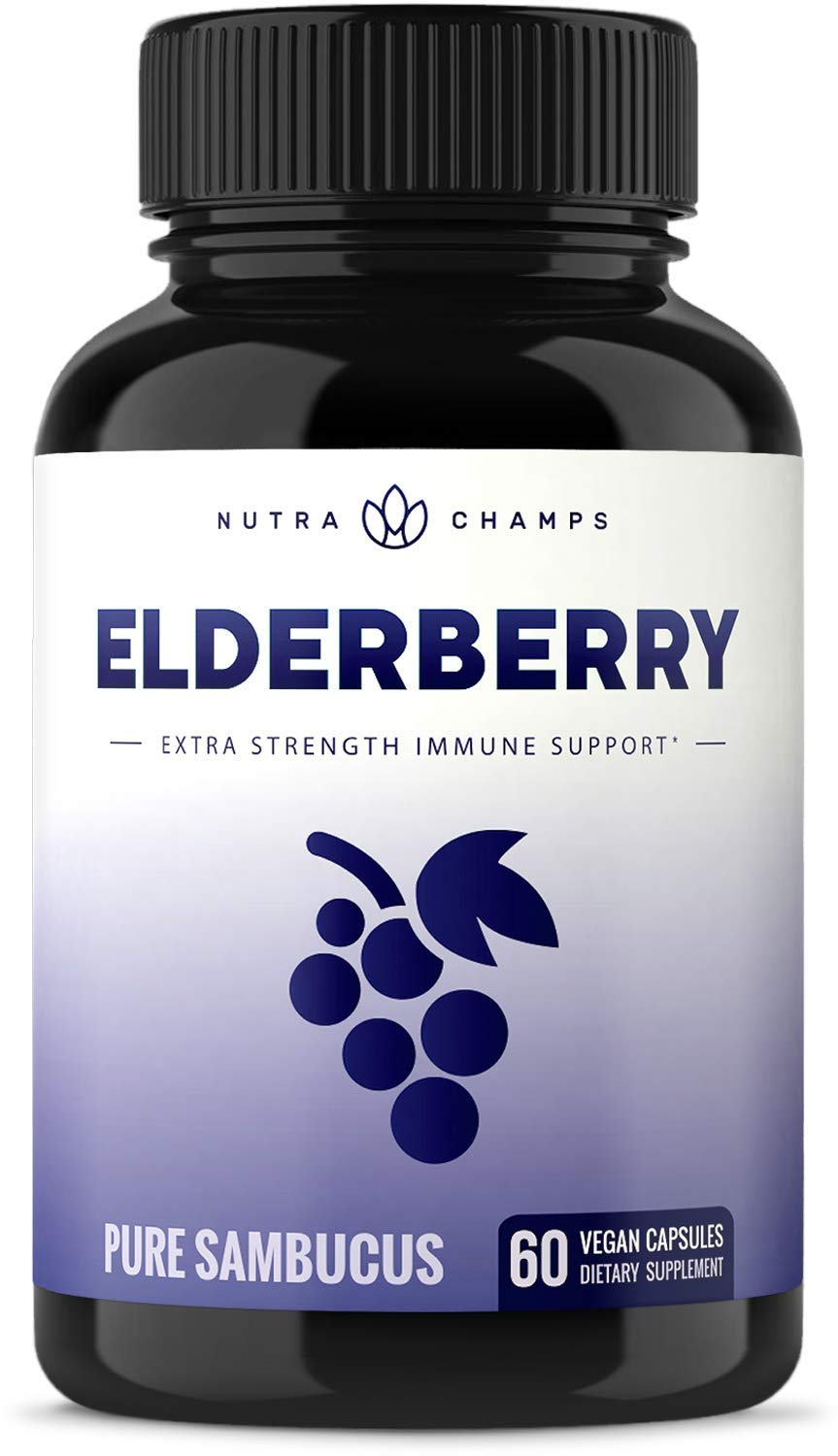 NutraChampsElderberry Capsules 11,550mg - Premium Supplement for Powerful Immune System Support - Black Elder Berry Extract Nigra Antioxidant Vitamin - 60 Vegan Pills