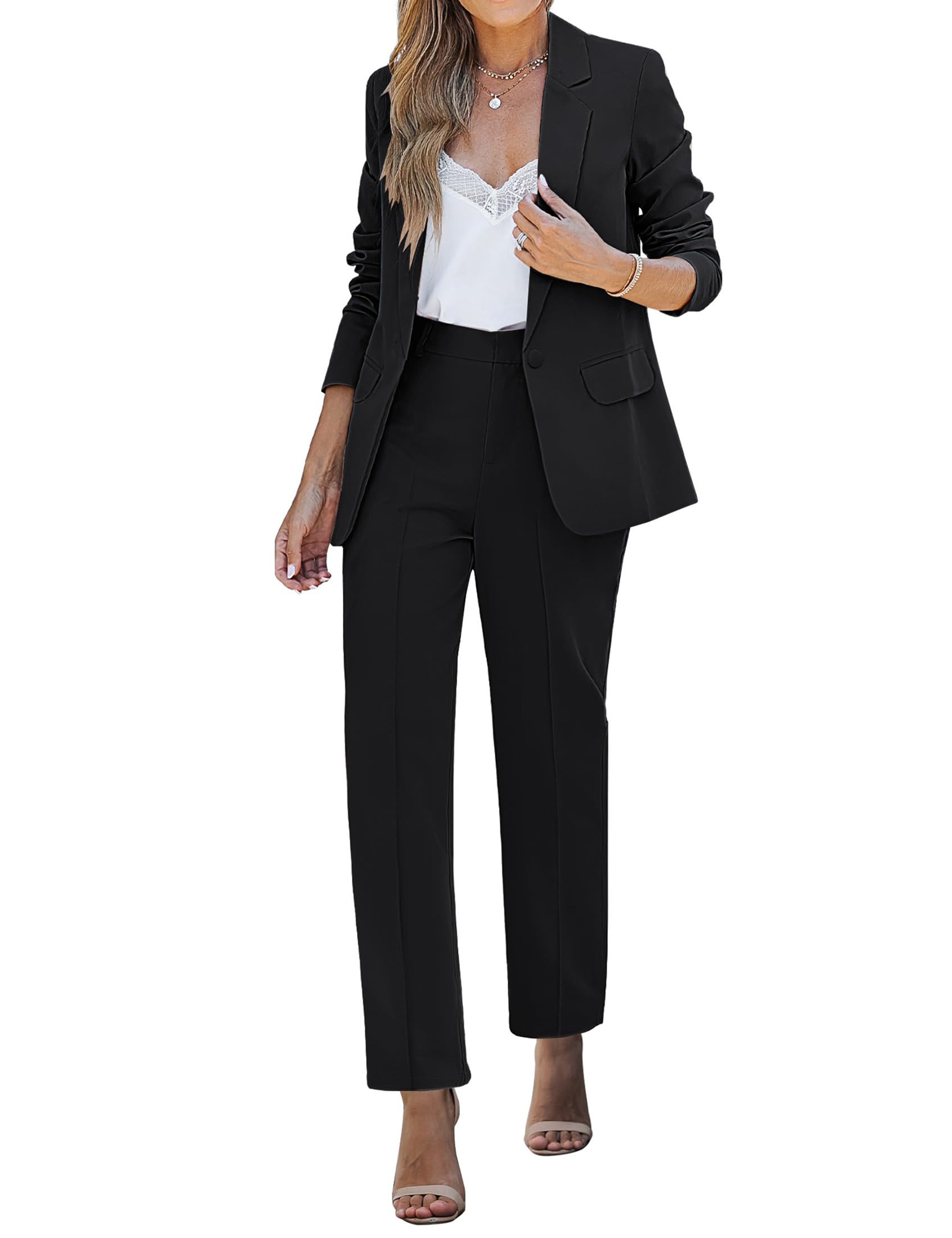 luvamiaWomen's Two Piece Sets Pants Suits Dressy Business Casual Outfits Professional Blazer Pantsuits Set Work Office