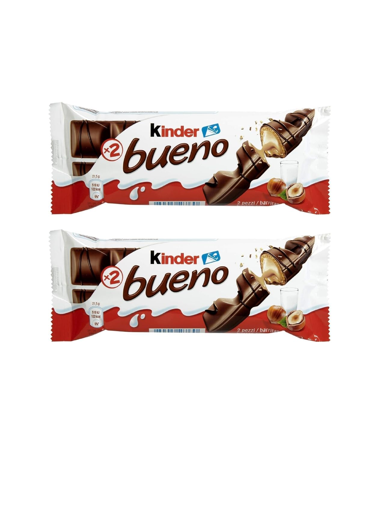 Kinder Bueno Milk & Hazelnut Chocolate Bar 43 Grams (Pack Of 2)