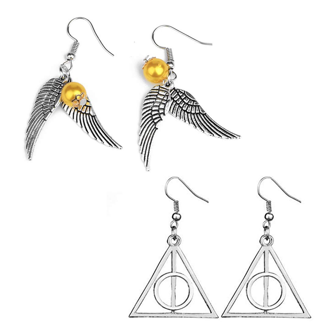 Yellow Chimes Harry Potter Deathly Hallows and Snitch Ball Combo Alloy Base Metal Earrings - Harry Potter Movie Merchandise Accessories for Girls ( orange , Silver )