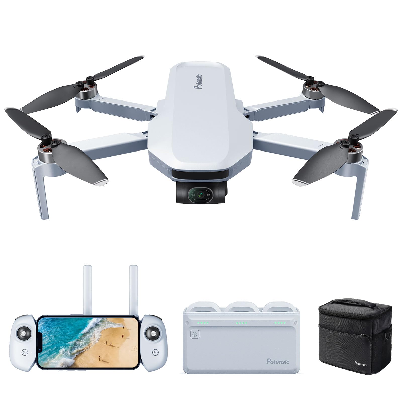 PotensicATOM Combo 4K GPS Drone, 3-Axis Gimbal, 6KM Transmission <249g, 32-min per Battery, 3 Inteligente Batteries & Charging Hub, Visual Tracking/QuickShots/RTH, Camera Drone for Adult & Beginner