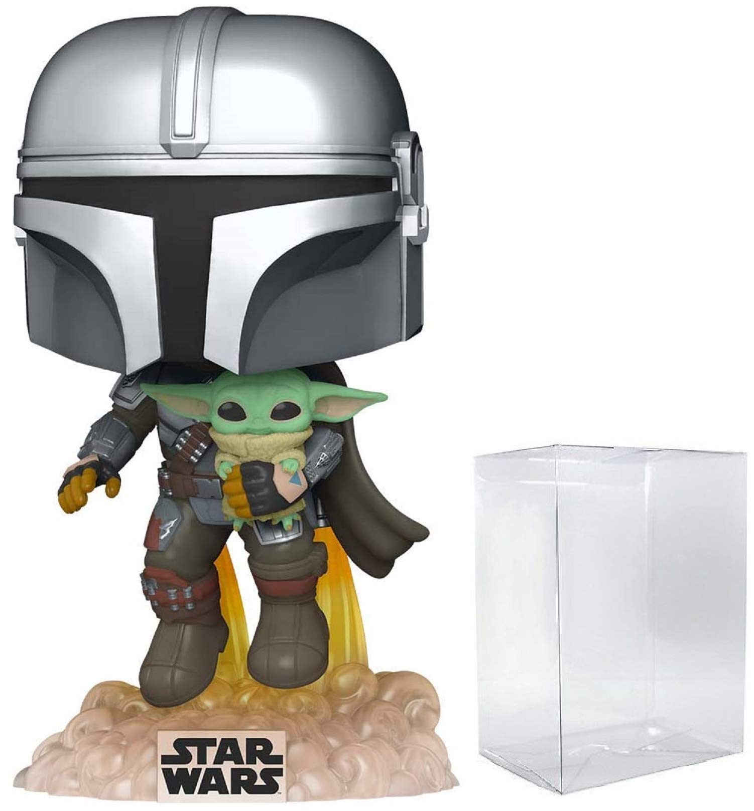 POP! Funko Star Wars The Mandalorian - Mandalorian Flying with Child Vinyl Figure with POP Protector