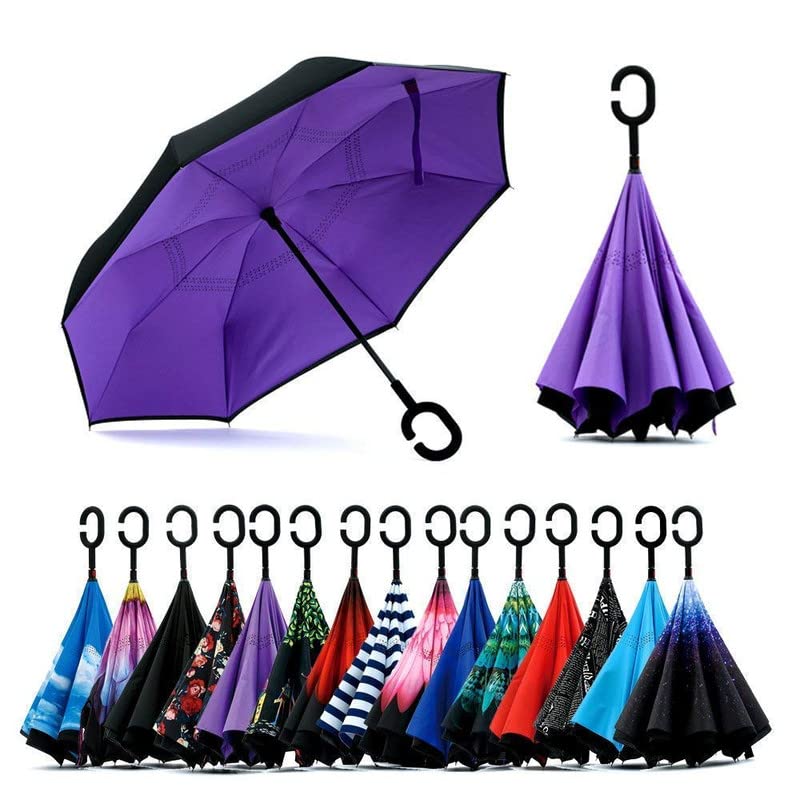 S V Double Layer Inverted Reversible No Drip Umbrella with C Shape Handle