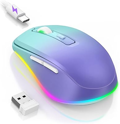 Wireless Mouse Jiggler - LED Wireless Mice with Build-in Mouse Jiggler Mover, Rechargeable Moving Mouse for Computer with Undetectable Random Movement Keeps Computer Awake - Gradient Purple