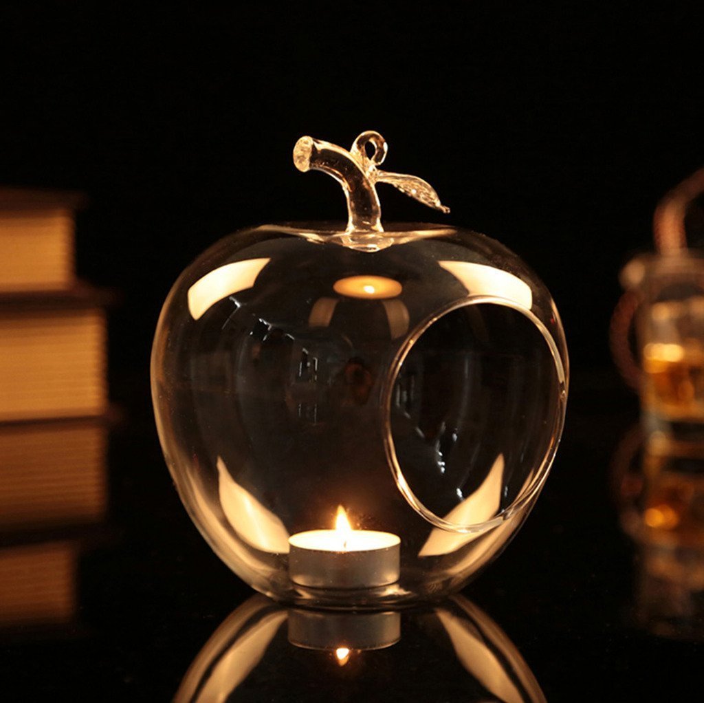 Crazy Sutra Apple Shaped Glass Terrarium Tealight Candle Holder Cum Planter (4pc, Large)