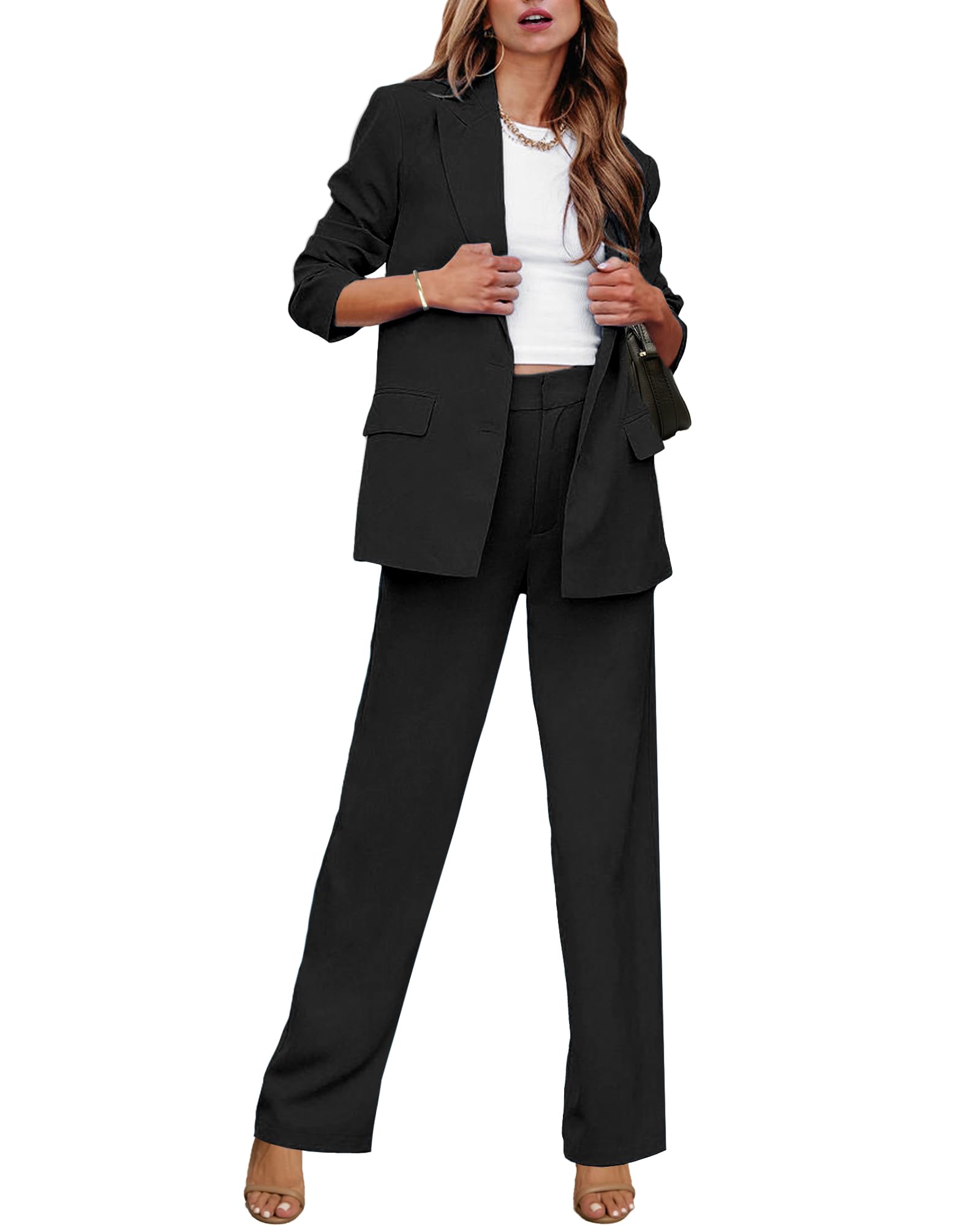 luvamia2 Piece Outfits for Women Dressy Blazer Jackets High Waisted Straight Leg Pants Suits Set Business Casual Office