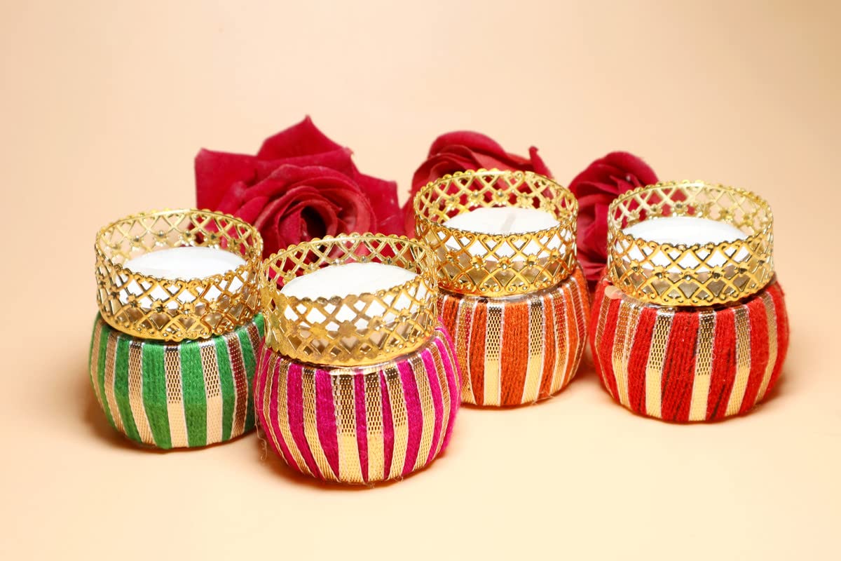 Jaipur Ace Beautiful Handcrafted Dhol Shaped Beautiful Tea Light Diya. for Festive Session, Set of 4 (Dhol Tea Light)