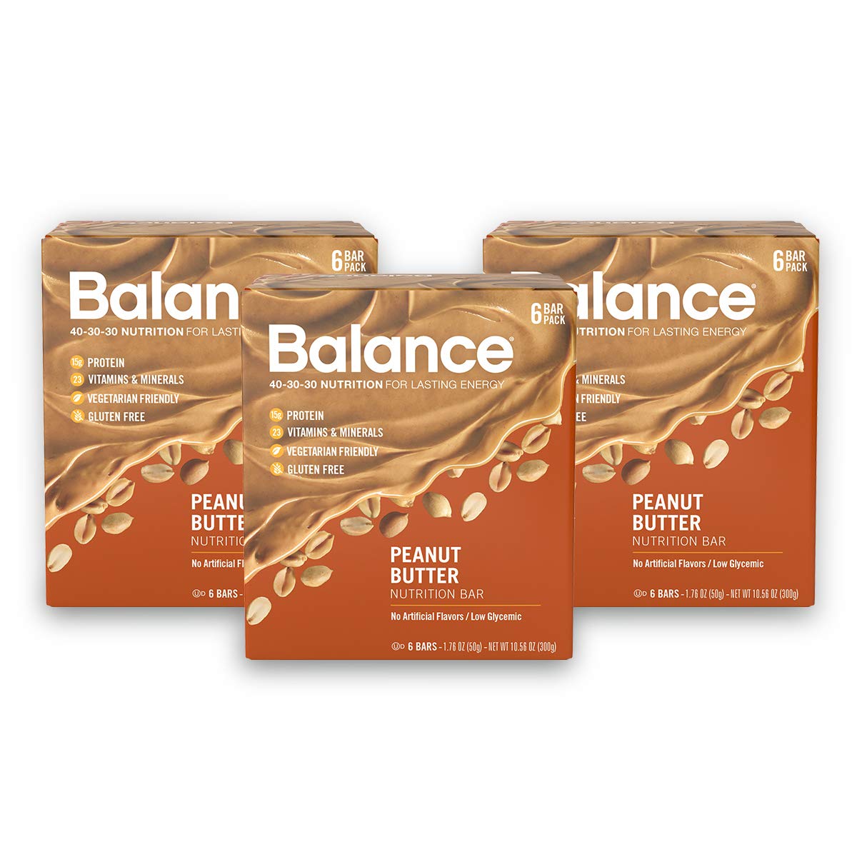 Balance Bar, Healthy Protein Snacks, Peanut Butter, with Vitamin A, Vitamin C, Vitamin D, and Zinc to Support Immune Health, 6 Count (Pack of 3)