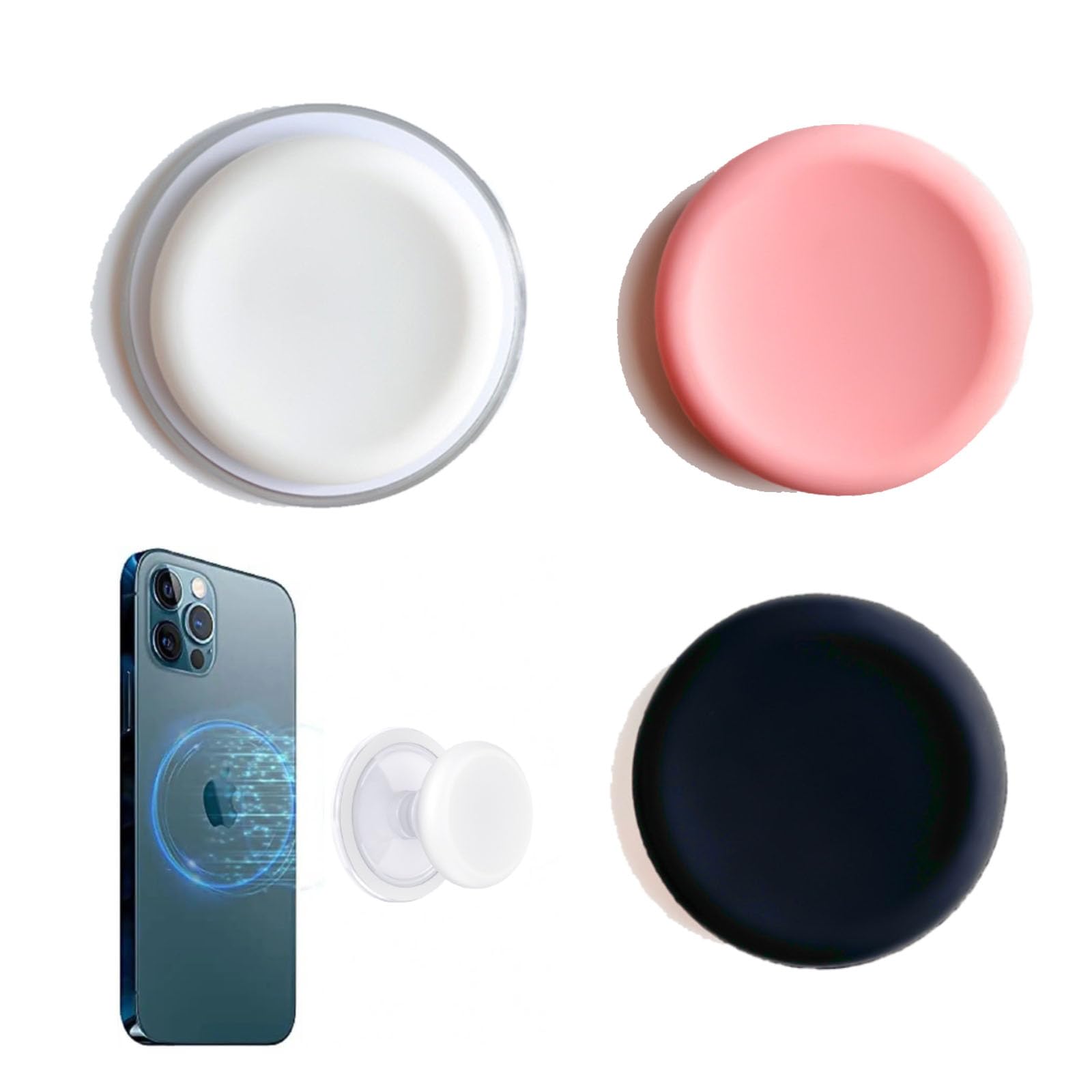 Sumlache 1 pcs Phone Grips + 2 pcs Silicone Covers for PopSocket PopTop，PopSockets Phone Grip Compatible with MagSafe, Adapter Ring for MagSafe Included, Phone Holder (white black pink)