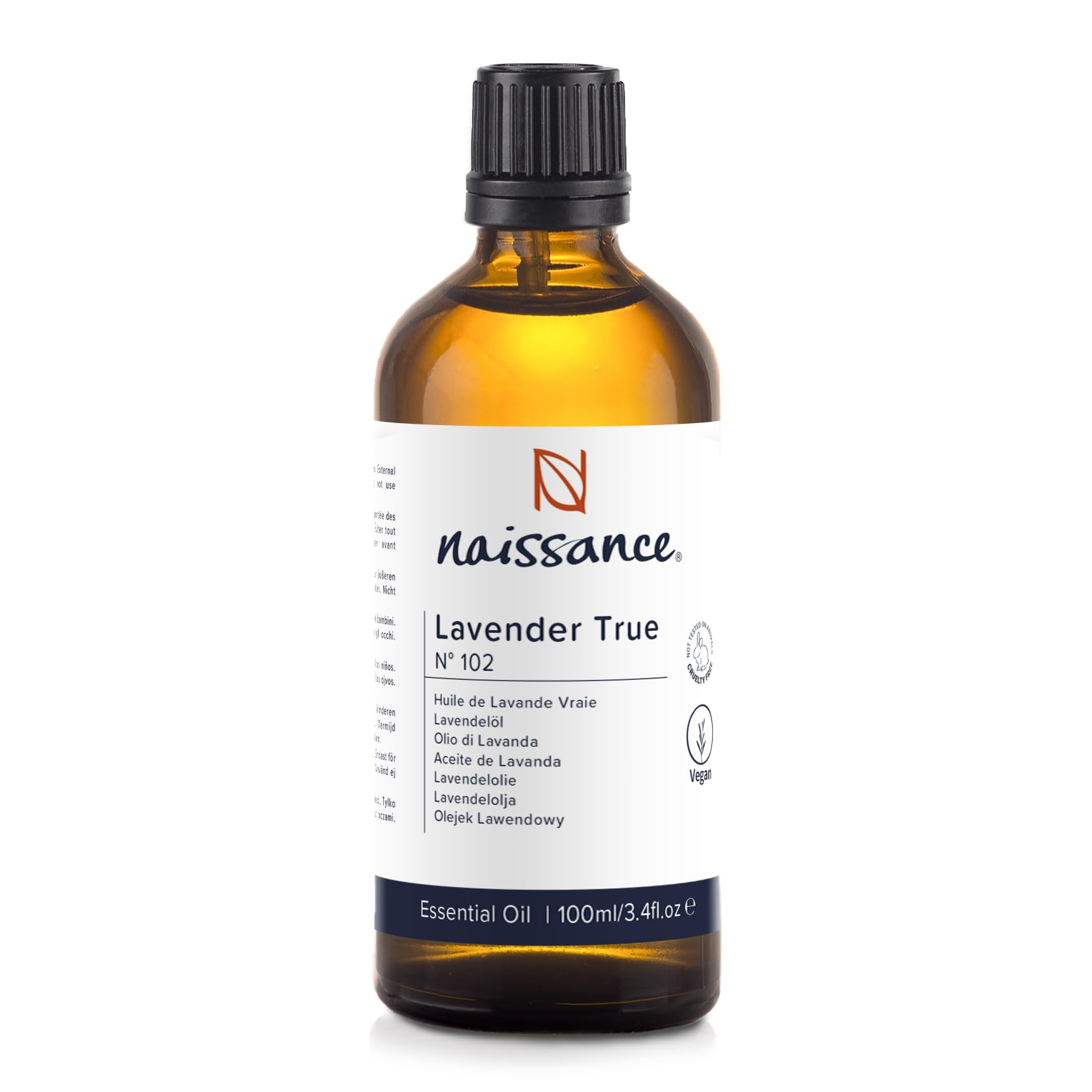 Naissance True Lavender Essential Oil (No. 102) 100ml - Pure, Natural, Cruelty Free, Vegan, Steam Distilled and Undiluted - Relaxing & Soothing - for Diffusers, Aromatherapy & Massage Blends