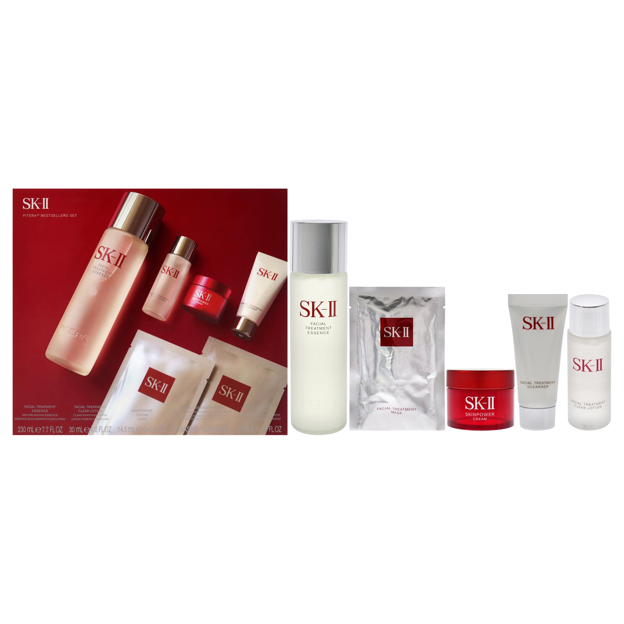 SK-IIPitera 6-Piece Set (Cleanser 0.57 Oz + Lotion 1 Oz + Essence 7.7 Oz + Skinpower Cream 0.49 Oz + 2 Facial Masks)