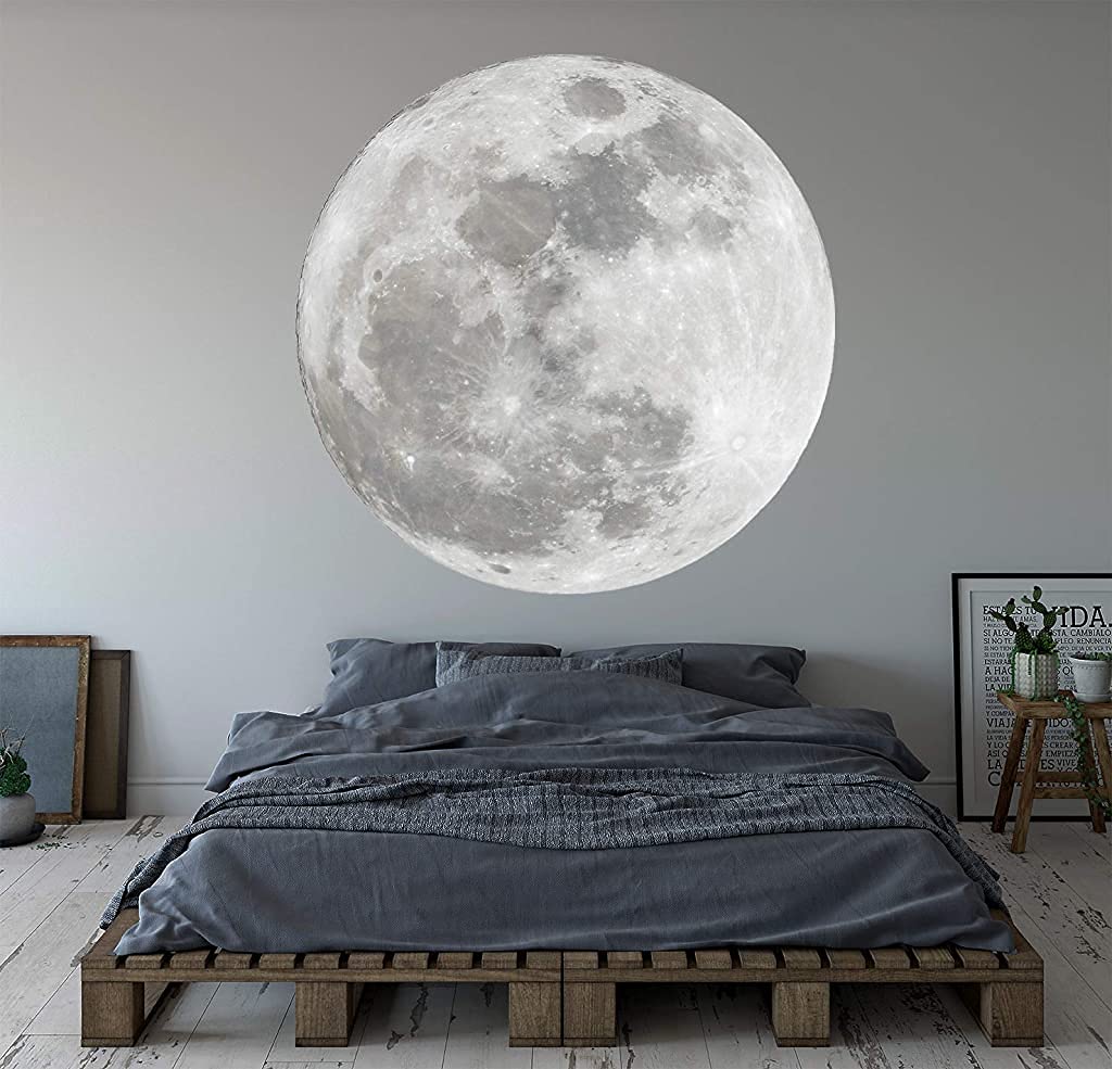 Moon Wall Decal Room Decor Kids Bedroom Wall Stickers Art Moon Removable Wallpaper Mural Vinyl Sticker ND07 (16"W x 16"H inches)