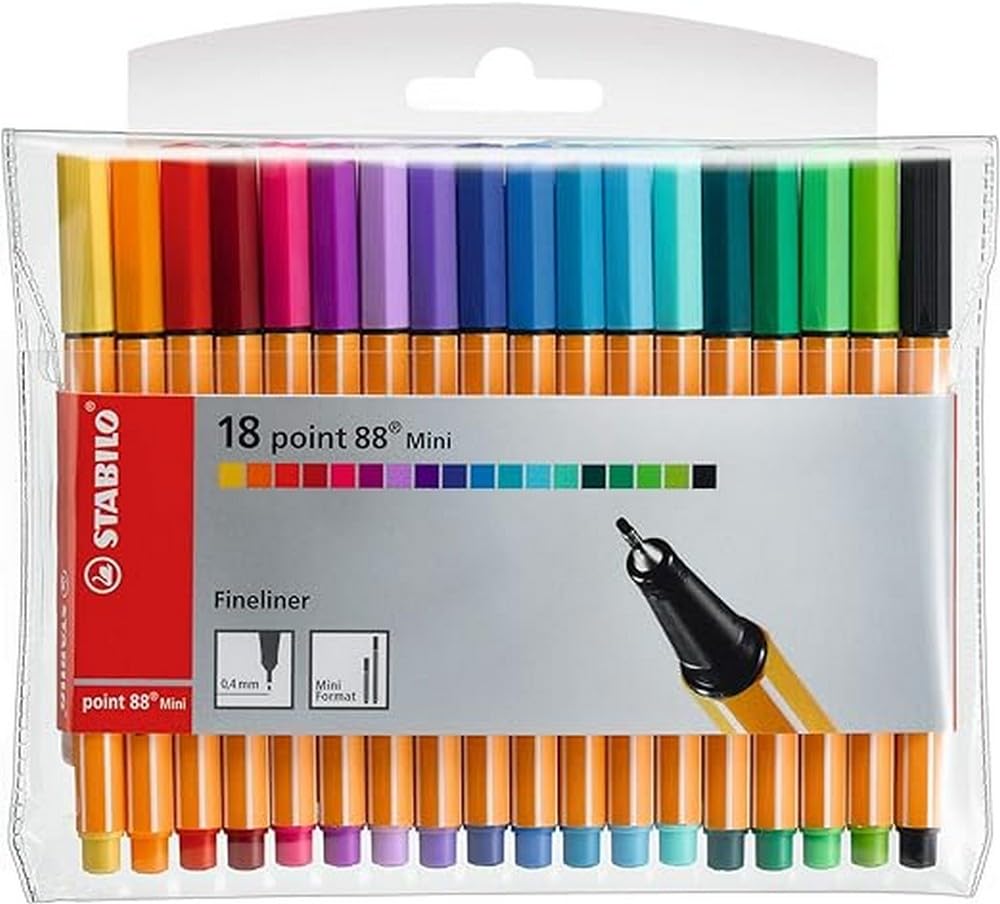 Fineliner Pen - STABILO point 88 Mini - Wallet of 5 Neon (Assorted Colours)