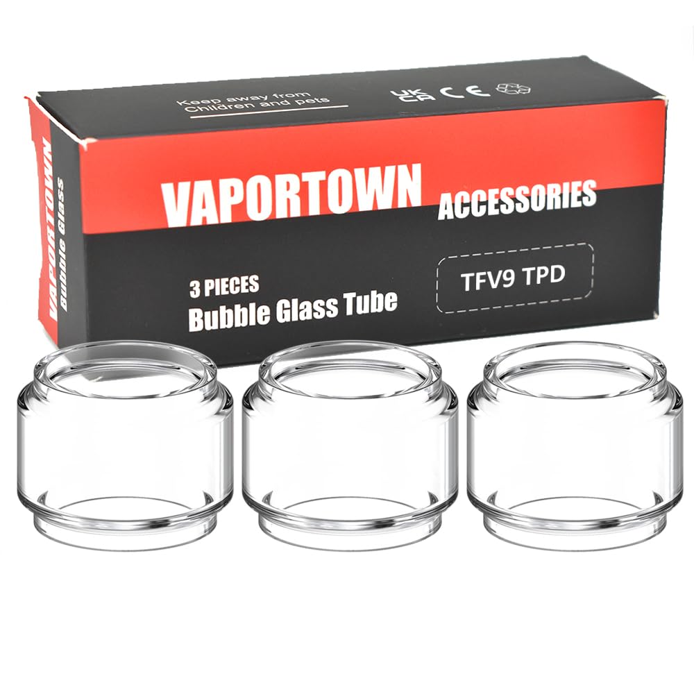 Vaportown 3X Spare Bubble Glass Tube for SMOK TFV9 Tank EU Standard Edition Transparent Fatboy Replacement Bulb Glass for Smoktech Scar 18 230W Kit (Only for TFV9 EU Standard Edition)