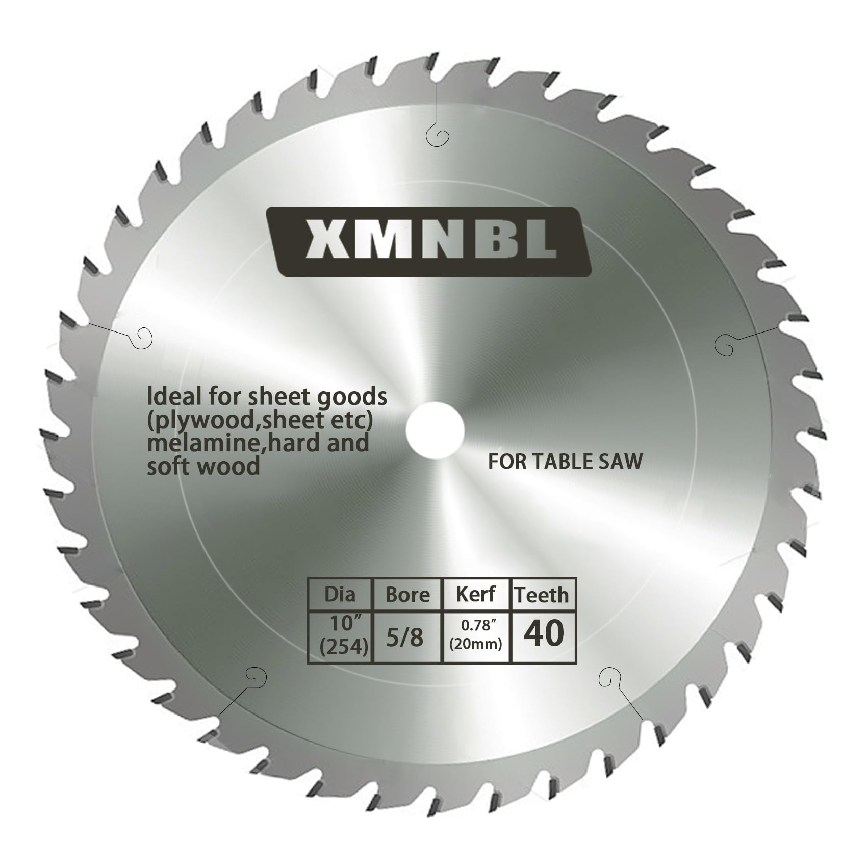 Xmnbl 10-Inch 40 Tooth ATB .125 Kerf Saw Blade with 5/8-Inch Arbor