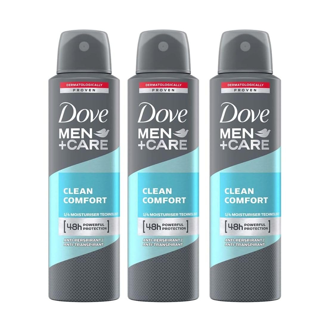 Dove Men+Care Antiperspirant Dry Spray Deodorant for Men Clean Comfort 48 Hour Sweat and Body Odor Protection 3.8 oz 3 Count