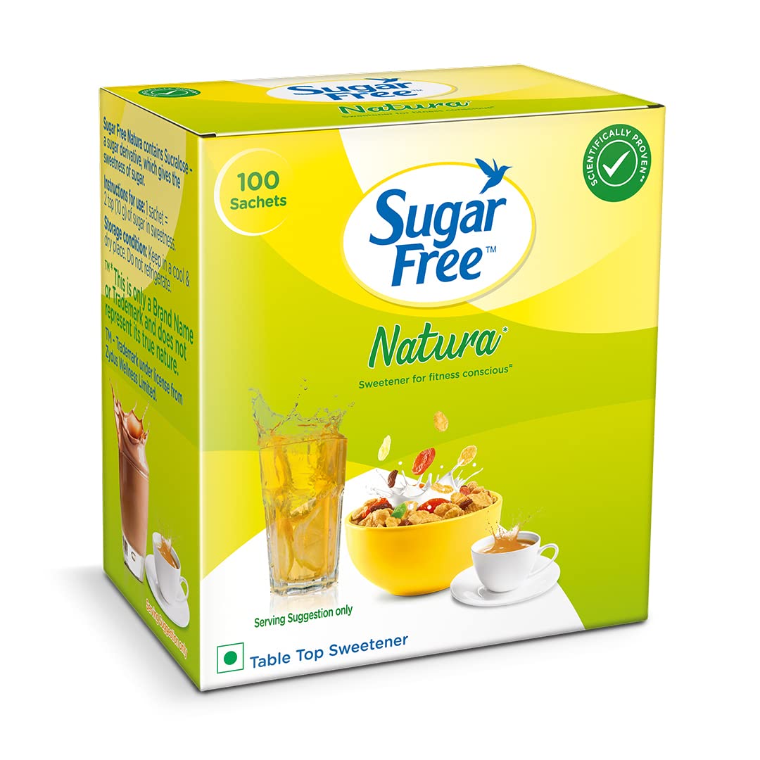 Sugar Free Natura, 100 Sachet | Equivalent to Sweetness from 1Kg Sugar |100% Safe| Scientifically Proven & Tested|Sweet like Sugar but with zero calories| 75 g