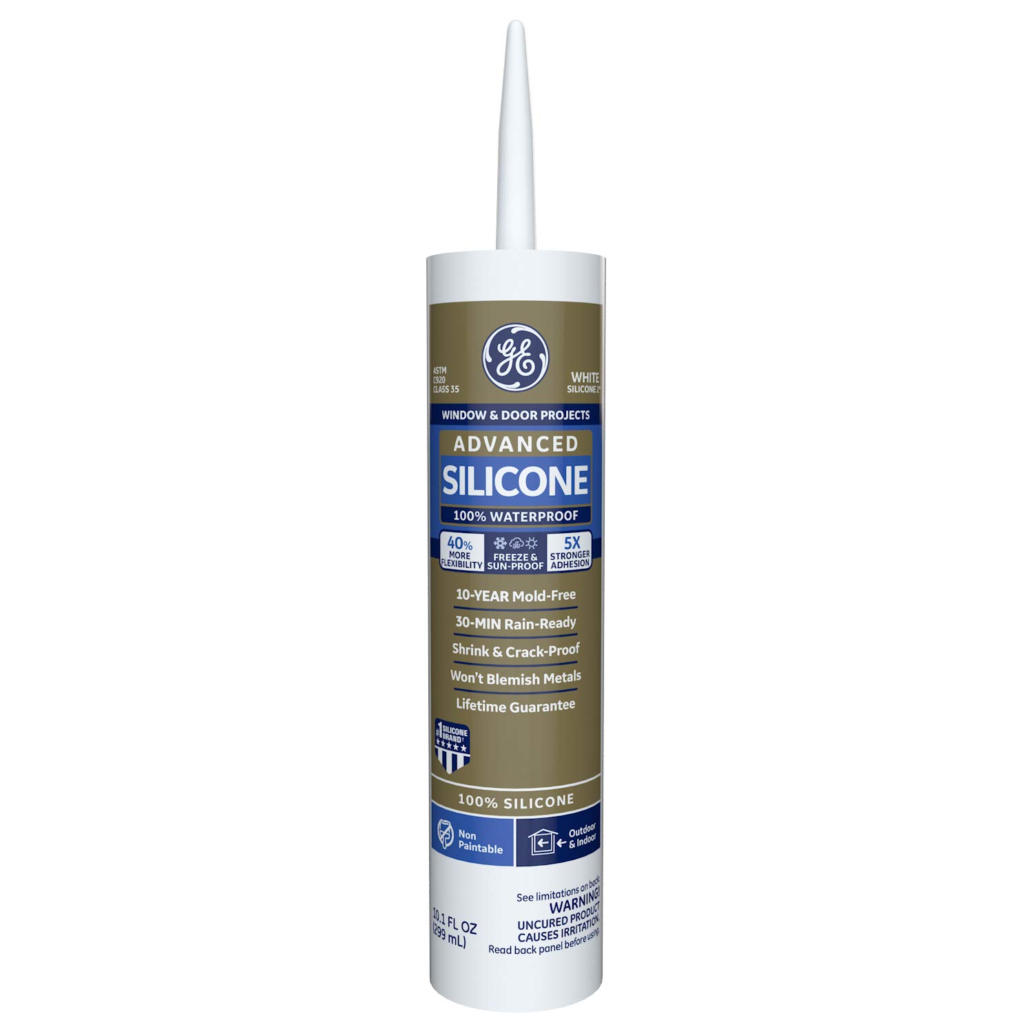 GESilicone 2+ Window & Door Caulk, 10.1 Oz. Tube, White, GE