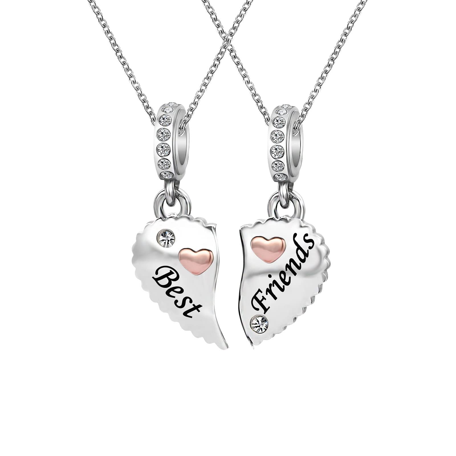 KunBead18 inch Best Friends Friendship BFF Love Rose Gold Tone Heart Matching Puzzle Charm Pendant Necklaces set for 2 Birthday Gifts