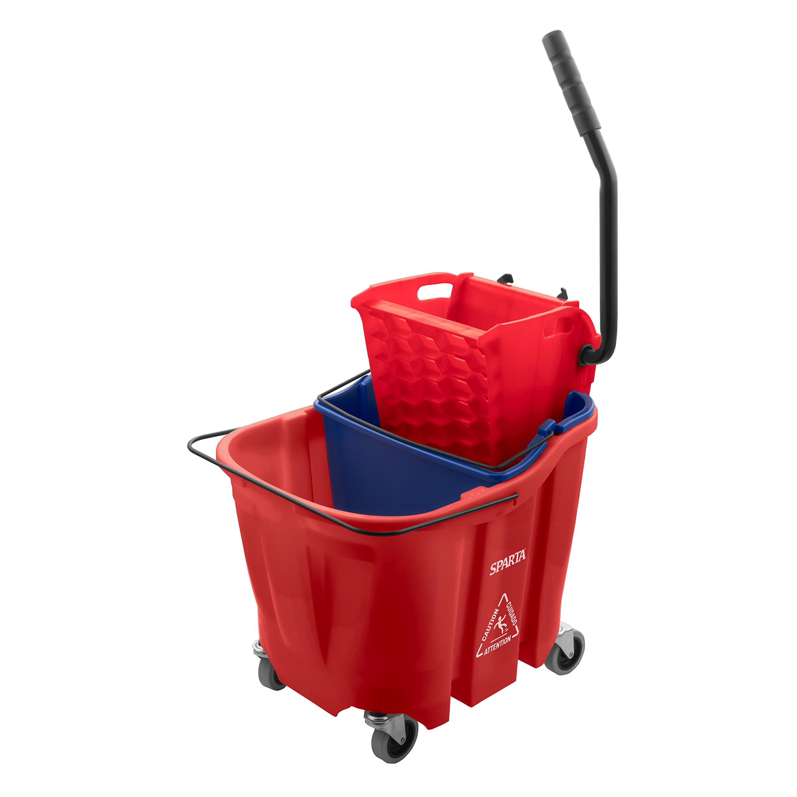 Carlisle FoodService Products Mop Bucket with Side-Press Wringer & Soiled Water Insert for Floor Cleaning, Restaurants, Office, And Janitorial Use, Polypropylene, 35 Quarts, Red