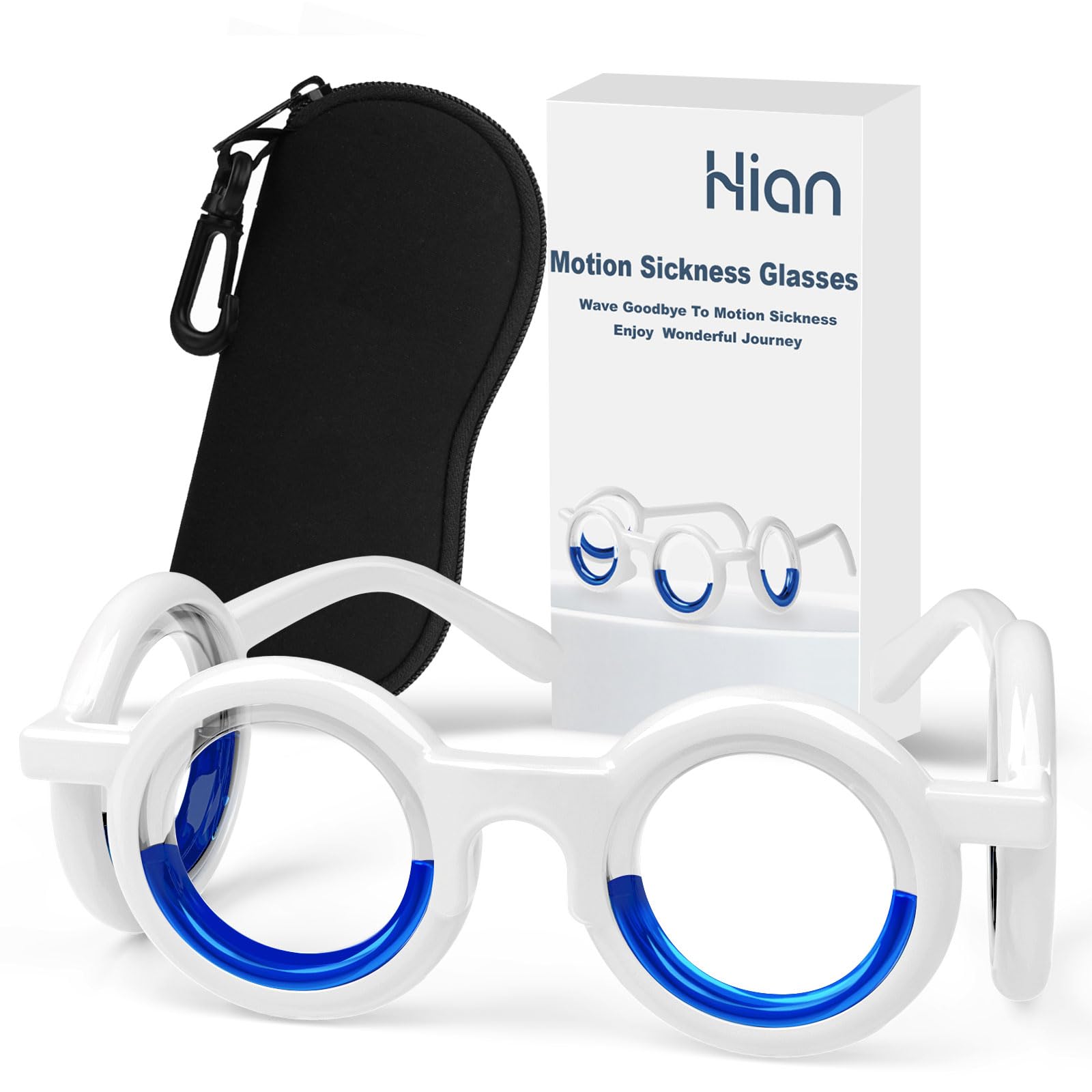 Hion Motion Sickness Glasses,Relieve Carsickness Airsickness Seasickness Glasses,Ultra-Light Portable Nausea Vertigo Glasses, No Lens Liquid Glasses for Adults or Kids(Deep Black-Box