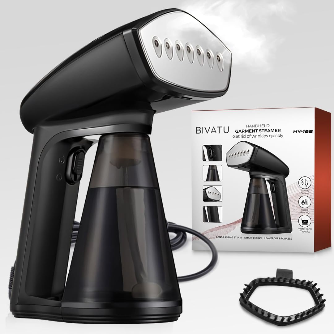 BIVATU 1640W Handheld Clothes Steamer – 260ML Water Tank, Stainless Steel Steam Plate, Portable Travel Steamer for Wrinkle-Free Clothes, Bedding, and Curtains مكواة بخار كواية بخار مكواه بخار