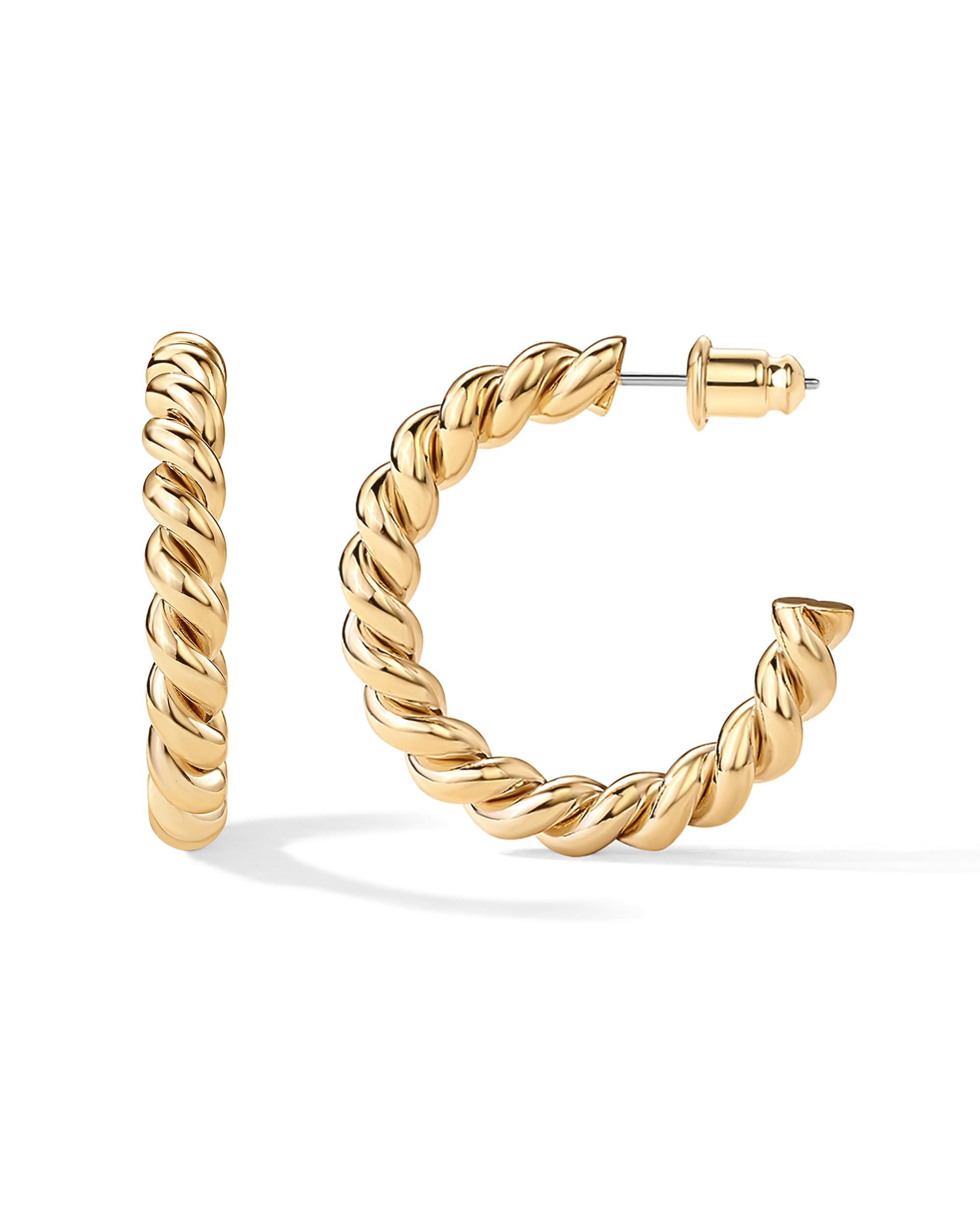 PAVOI14K Gold Plated Twisted Rope Round Hoop Earrings in Rose Gold, White Gold and Yellow Gold