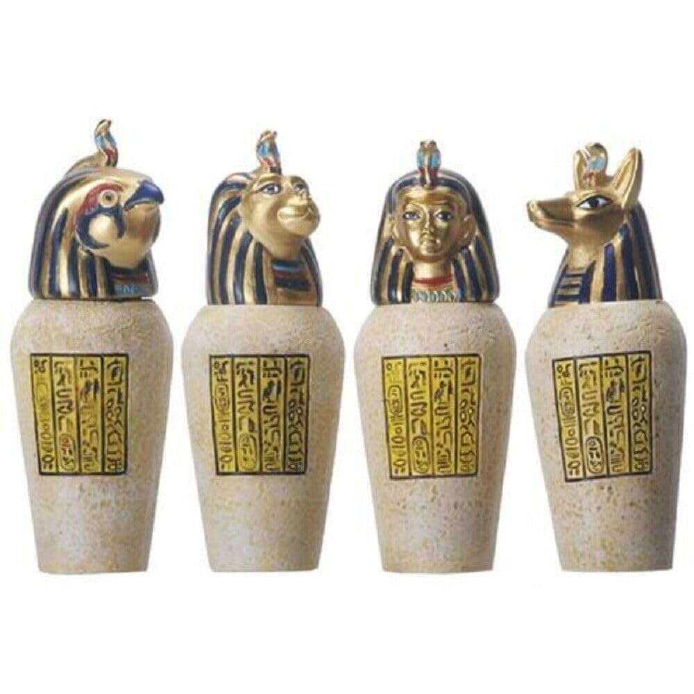 SUMMIT COLLECTION Egyptian Canopic Jar Set of 4 Pieces 3.5H Jackal Falcom Human Lion