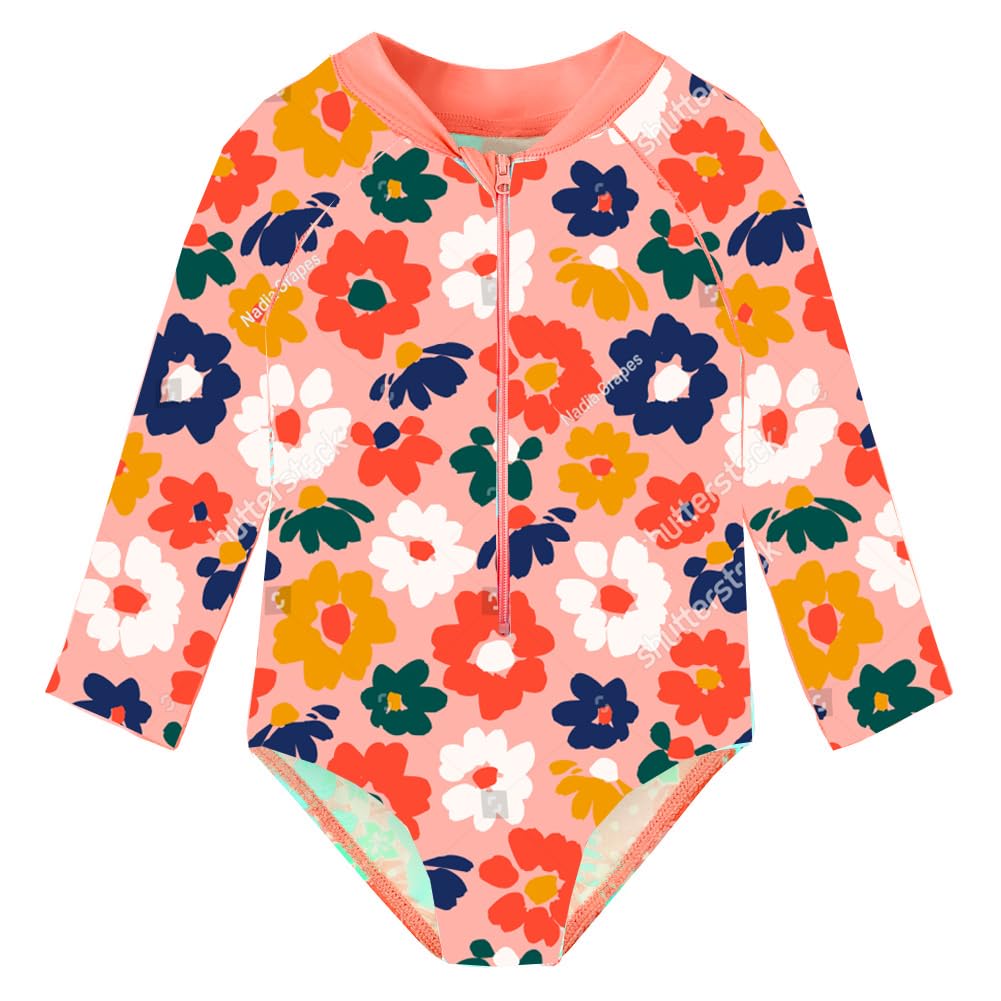 HUAANIUEBaby/Toddler Girl Swimsuit Rashguard Swimwear Long Sleeve One-Piece