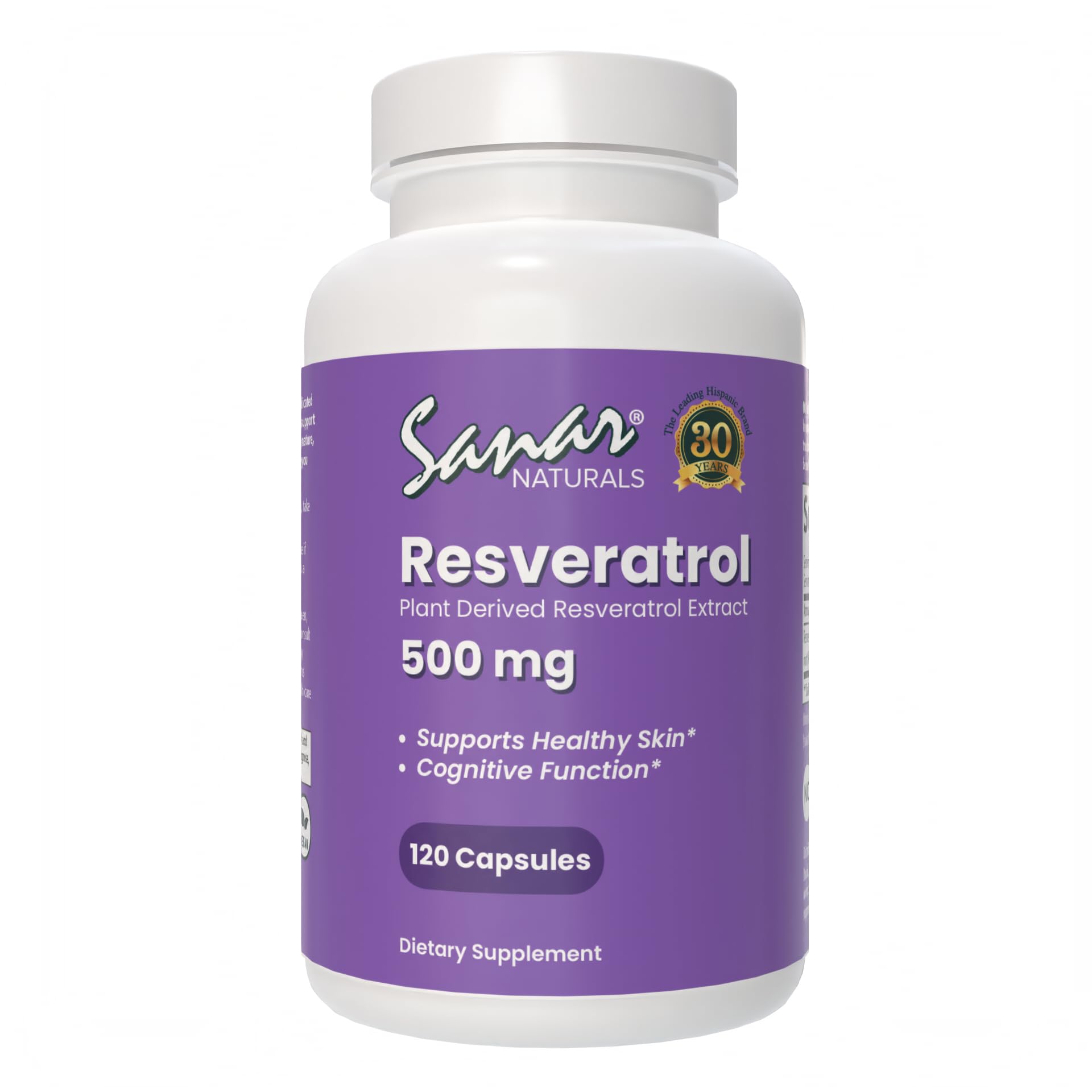 Sanar NaturalsResveratrol Supplement 500 mg – Supports Healthy Aging, Cognitive Function, and Heart Health - Plant Based Trans Resveratrol - Vegan, Non-GMO, 120 Capsules