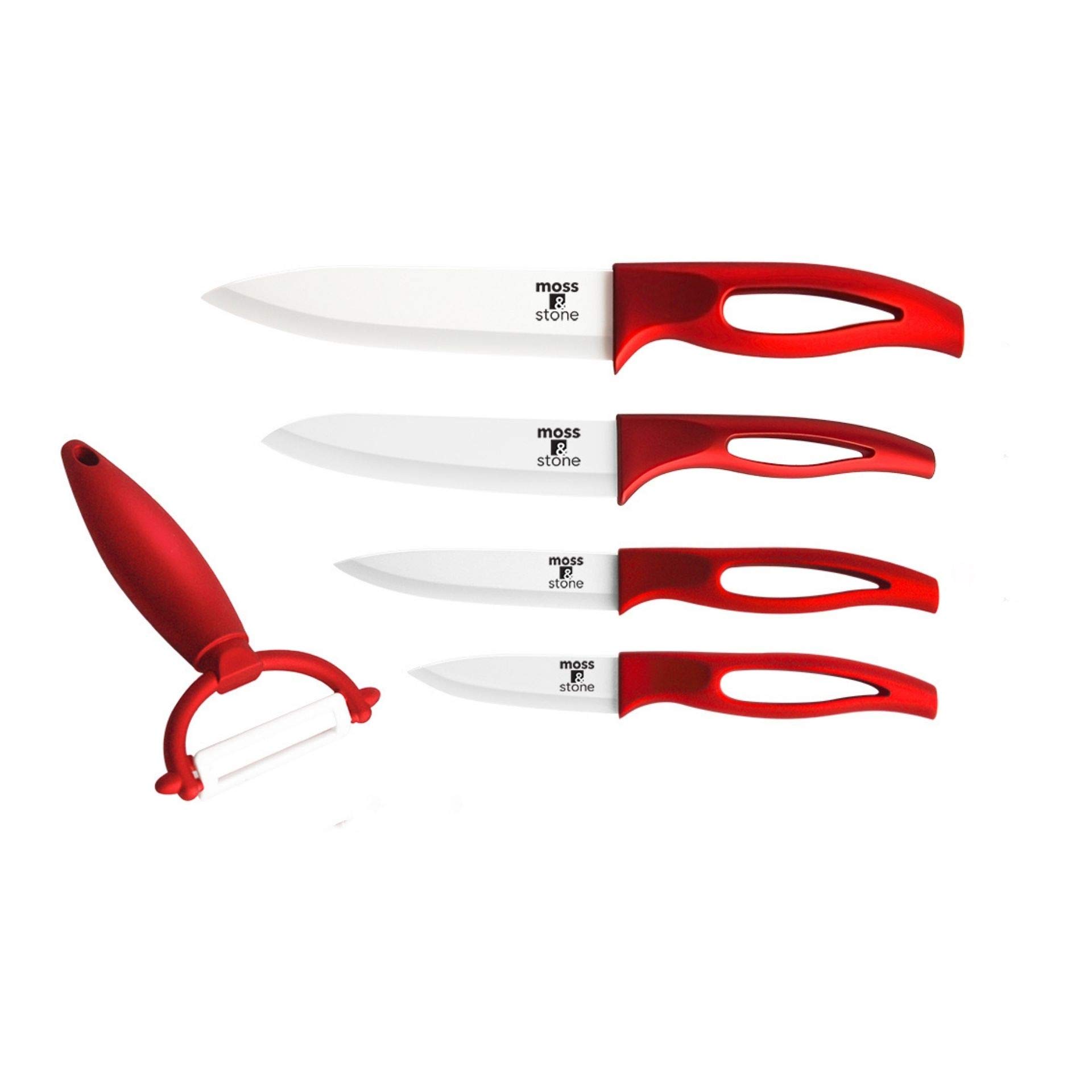 Ceramic Knife Set and Fruit Peeler Rust Proof And Stain Resistant Chef Knife Set Super Sharp With Nice Box (5 pieces) By Moss And Stone