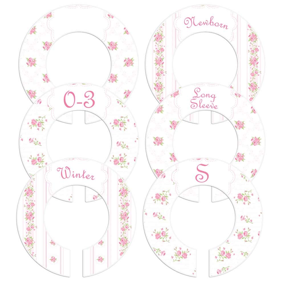 Pink Roses Baby Closet Size Dividers Girl Set of 6 (1.5 Inch Rod)