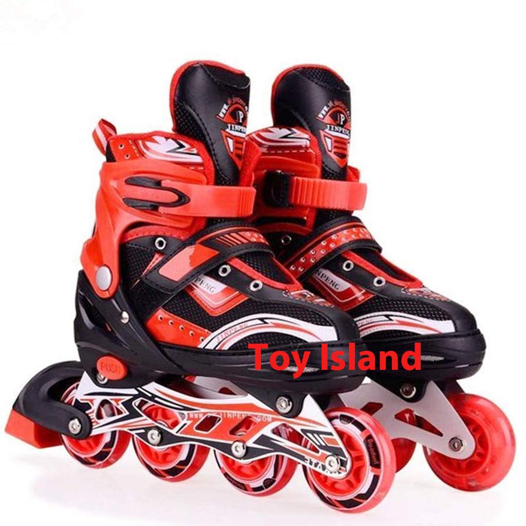 Toy Island Adjustable Inline Skates Front Wheels Light up Fun Illuminating Roller Skates for All Boys and Girls in-line Alloy Skates Roller Unisex (10 to 25 Years) (Red)