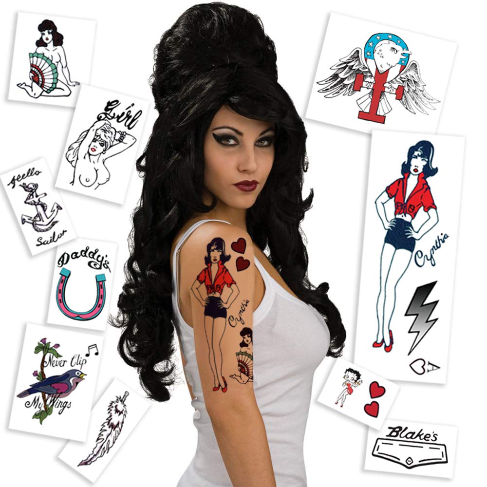 Amy Winehouse Temporary Tattoos | Life-Sized | Skin-Safe| Halloween Costume | MADE IN USA