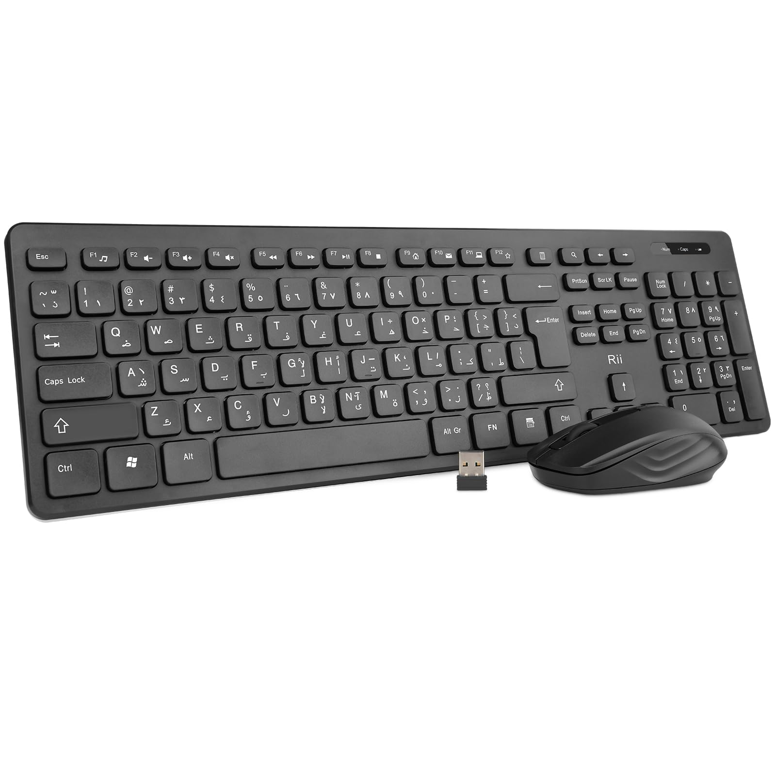 Wireless Keyboard and Mouse Combo，[Arabic layout]Rii RK200 Standard Full Size Wireless Keyboard and Mouse for Work Office Home for Windows/Android TV Box/Raspberry Pi/PC/Laptop/PS3/4 (black)