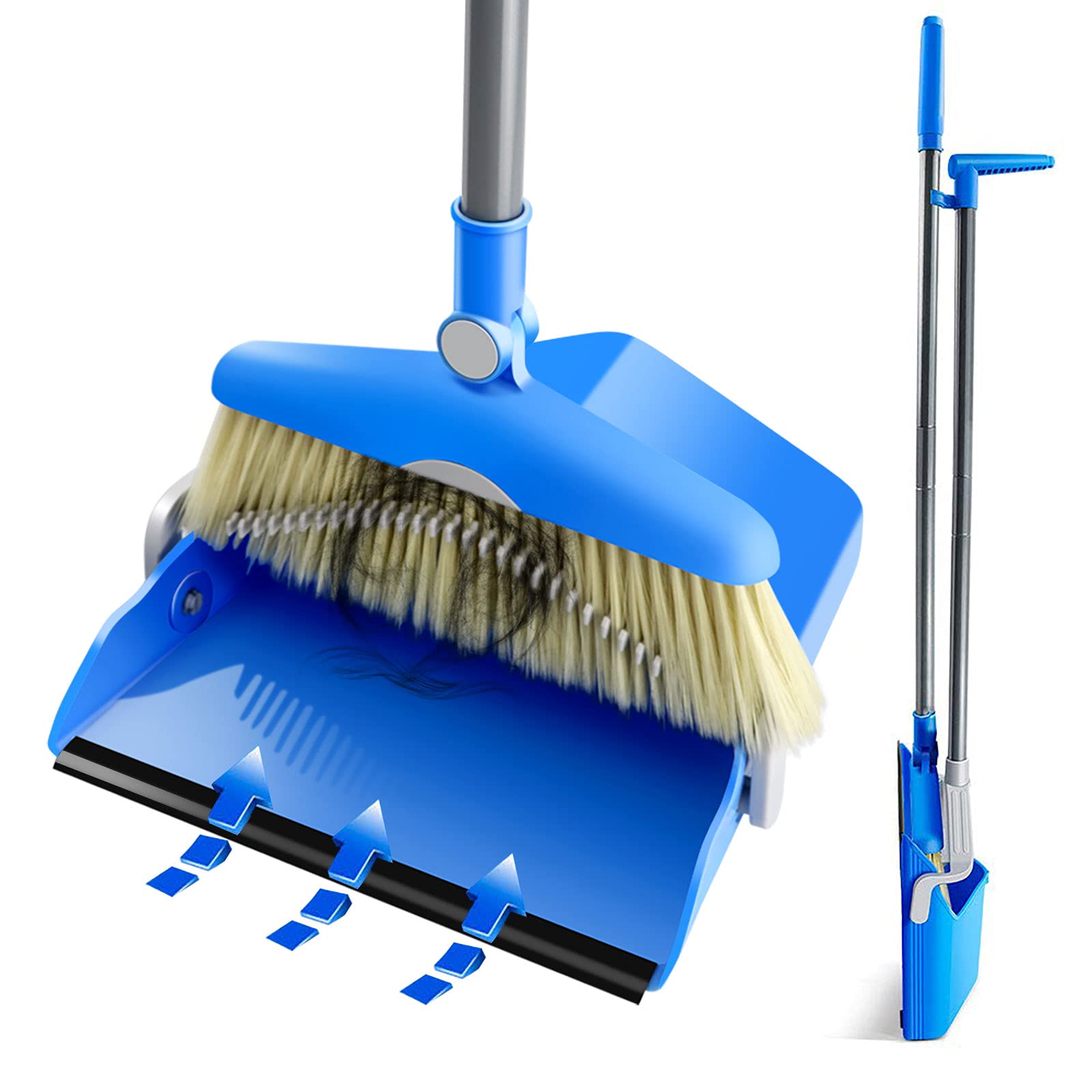 Masthome Dustpan and Brush Sets, Sweeping Long Handled Dustpan and Brush Set with Comb Teeth, 95-126cm Adjustable Broom and Dustpan Set with Combo for Indoor Outdoor Cleaning