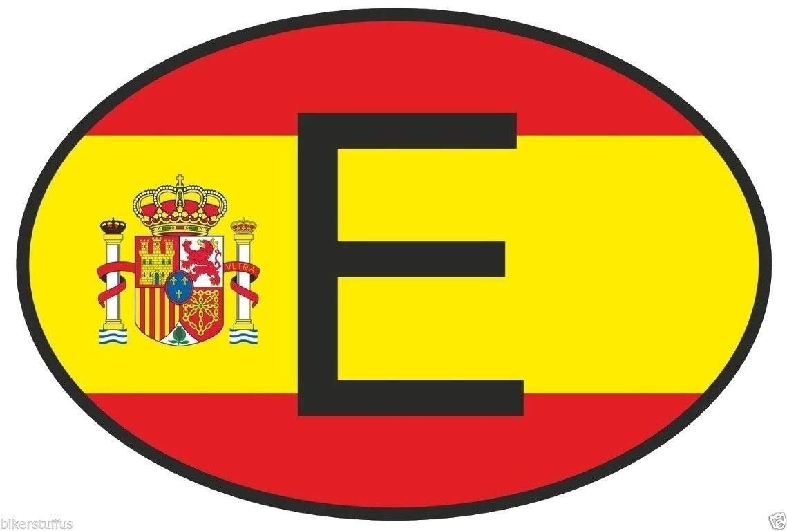 MFX Design E Spain Country Code Oval with Spanish Flag Bumper Sticker Decal Laptop Sticker Decal Toolbox Sticker Decal Helmet Sticker Decal Vinyl - Made in USA 4 in. x 2.5 in.