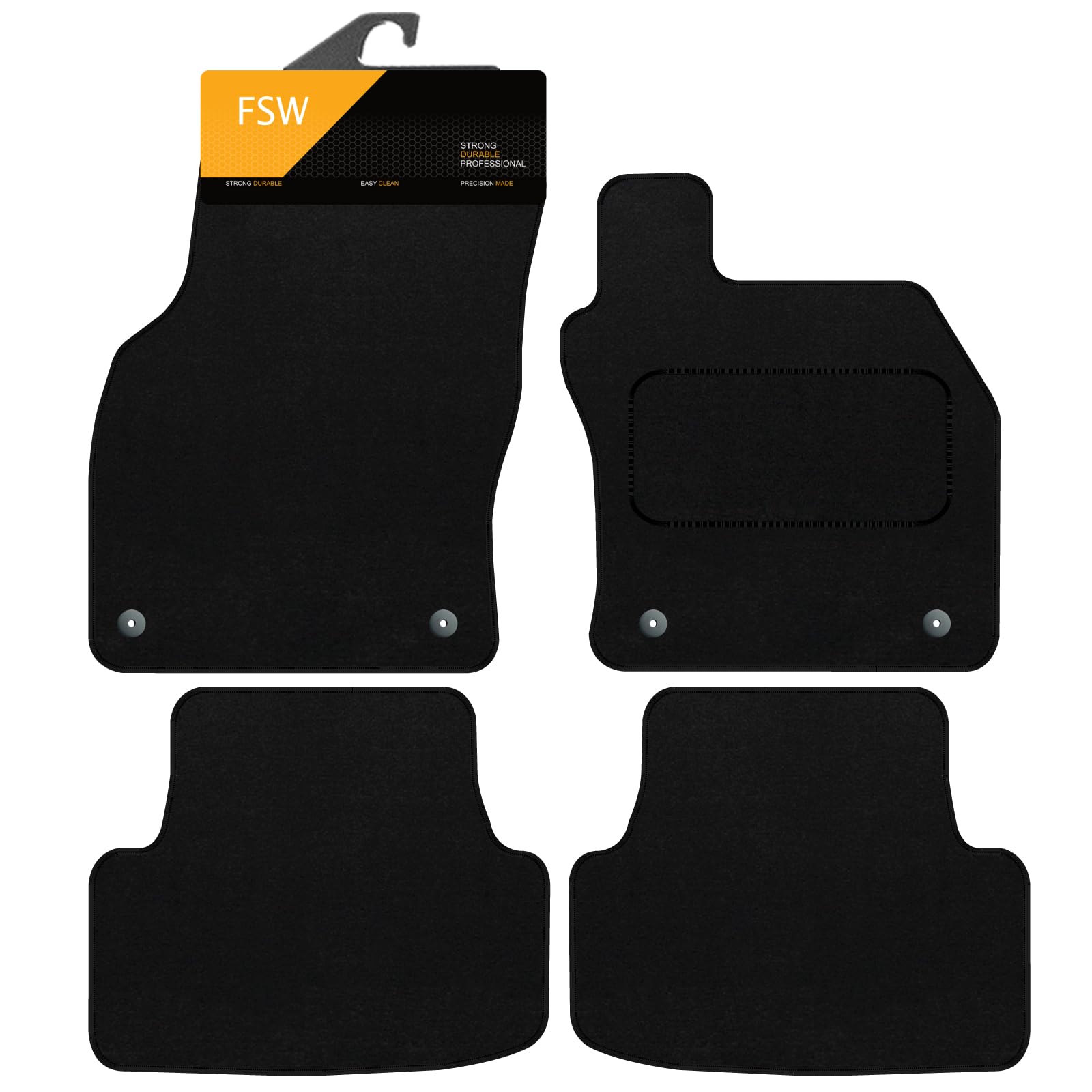 FSW - Tailored Mats - Fits SEAT Leon 2013-2020 Black Carpet - Anti Slip Mat - Non Slip Car Floor Mat, Fitted With Clips & Granulated Backing - 4 Pc Floor Mat Only